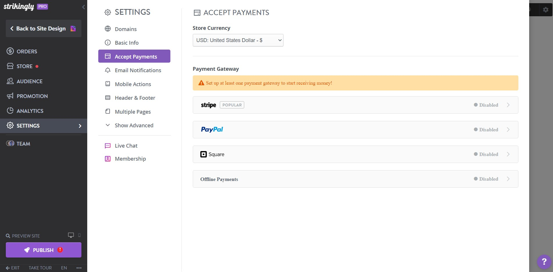 Strikingly Payment Settings Strikingly Payment Settings